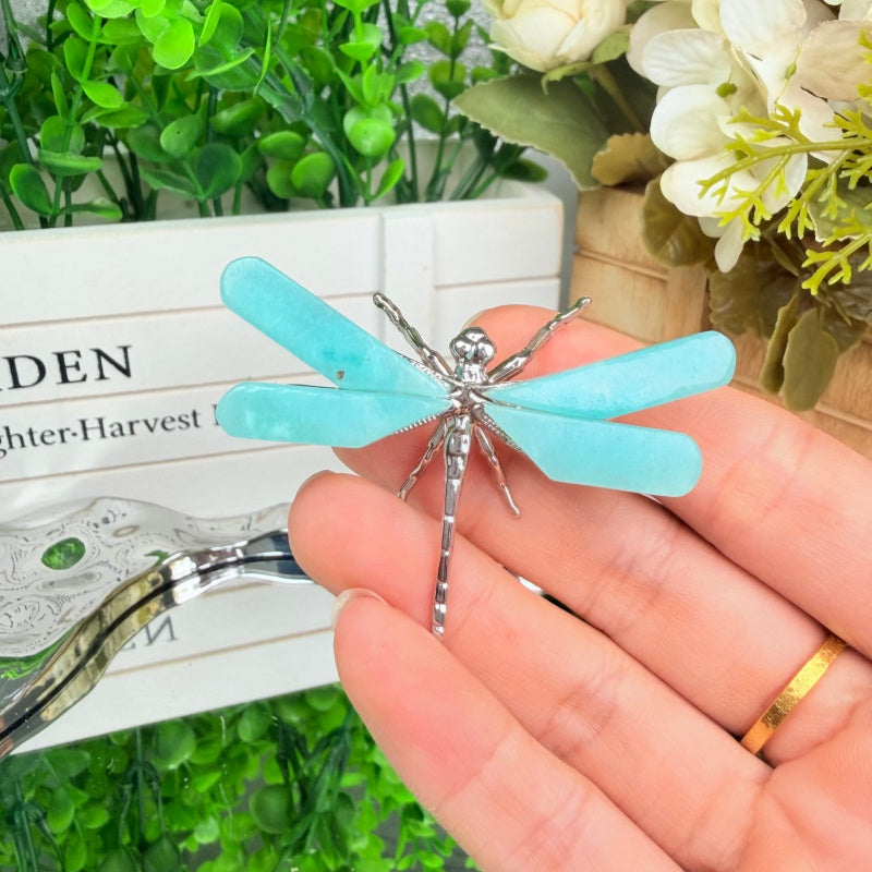 Natural Crystal Dragonfly Ornament for Decor