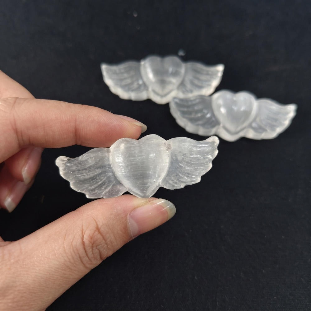 Natural Selenite Wing Heart Carving for Home Decor