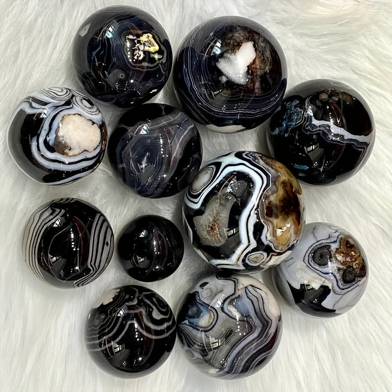 Natural Black Striped Agate Sphere for Home Decor