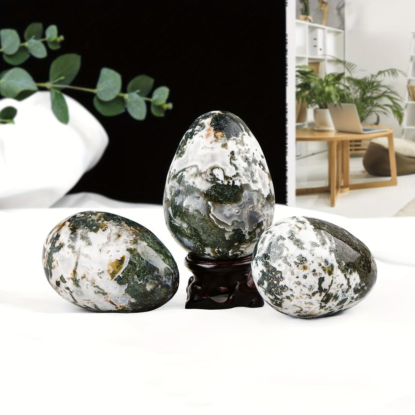 1.18-1.54in Moss Agate Egg for Gifts CrystalHola