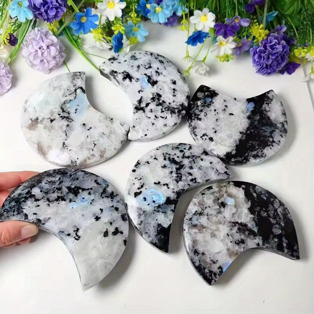 Rainbow Moonstone Moon Carving for Gifts