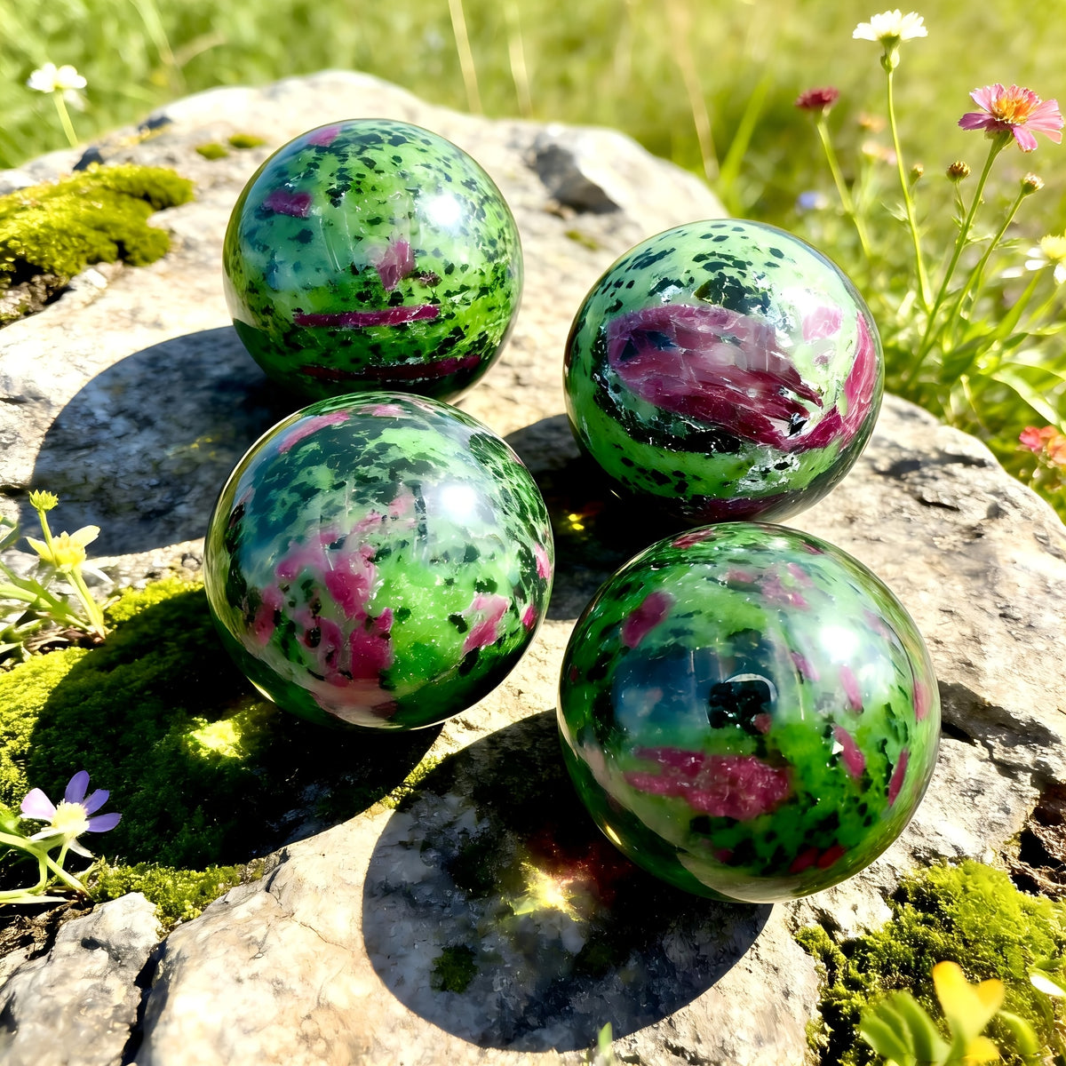 Natural Red in Zoisite Crystal Sphere for Decor