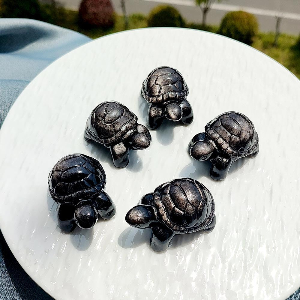 Natural Silvery Obsidian Turtle Carving for Gifts