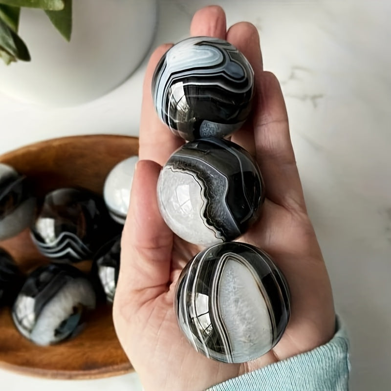 Natural Black Striped Agate Sphere for Home Decor
