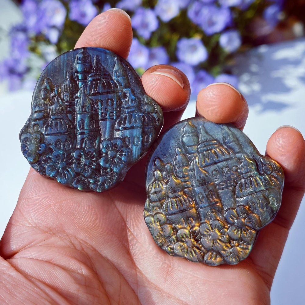 Natural Labradorite Castle with Flash for Decor