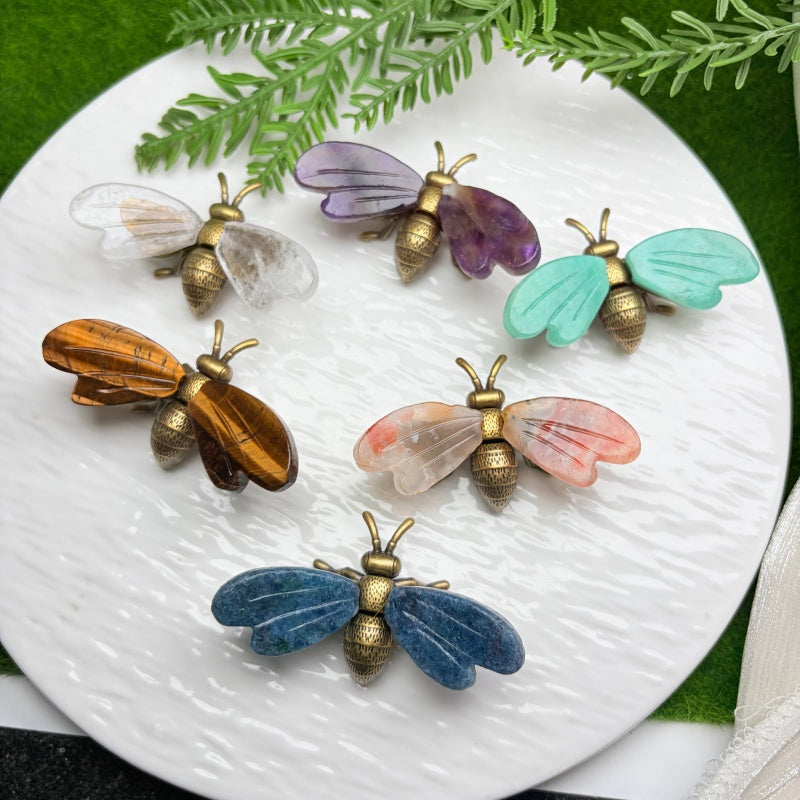 Natural Crystal Bee Ornament for Office Decor