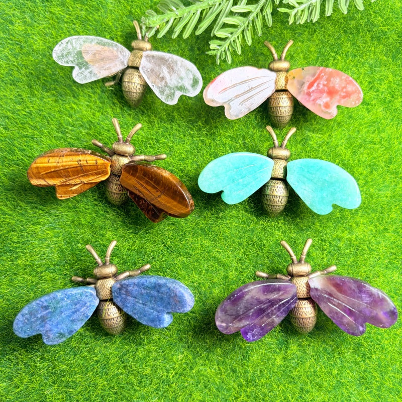 Natural Crystal Bee Ornament for Office Decor
