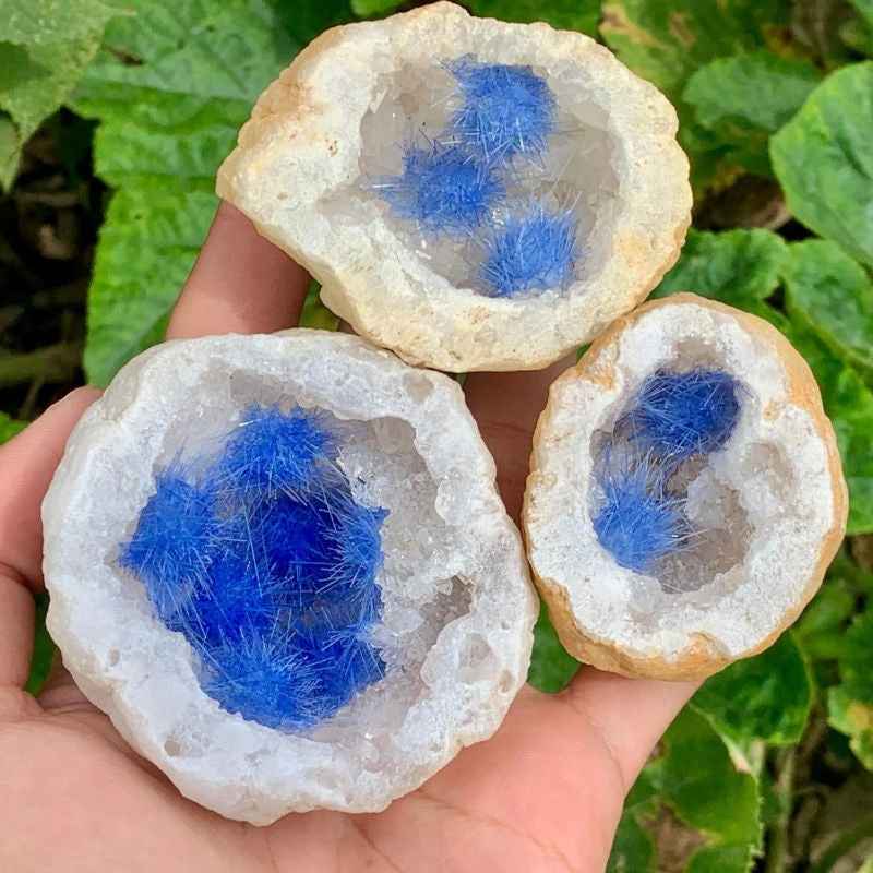 50-120g Blue Goethite White Agate Geode|CrystalHola