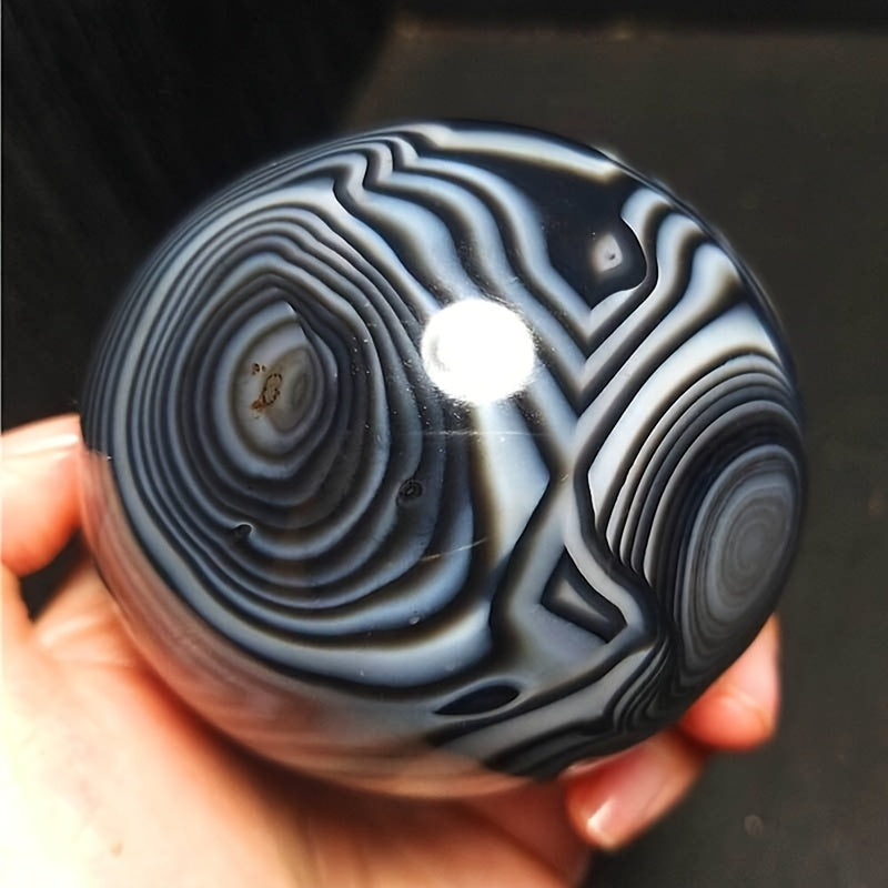 Natural Black Striped Agate Sphere for Home Decor