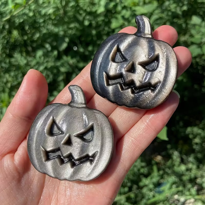 Obsidian Pumpkin Face, Available in Silver or Golden