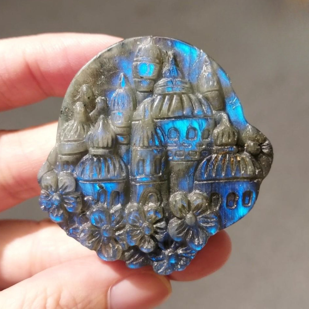 Natural Labradorite Castle with Flash for Decor