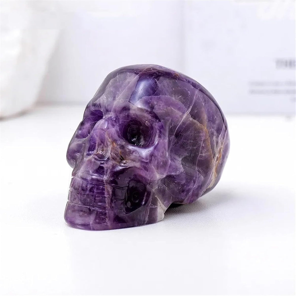 Natural Amethyst Crystal Skull Carving for Altar and Decor
