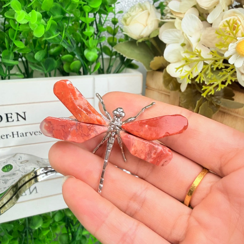 Natural Crystal Dragonfly Ornament for Decor
