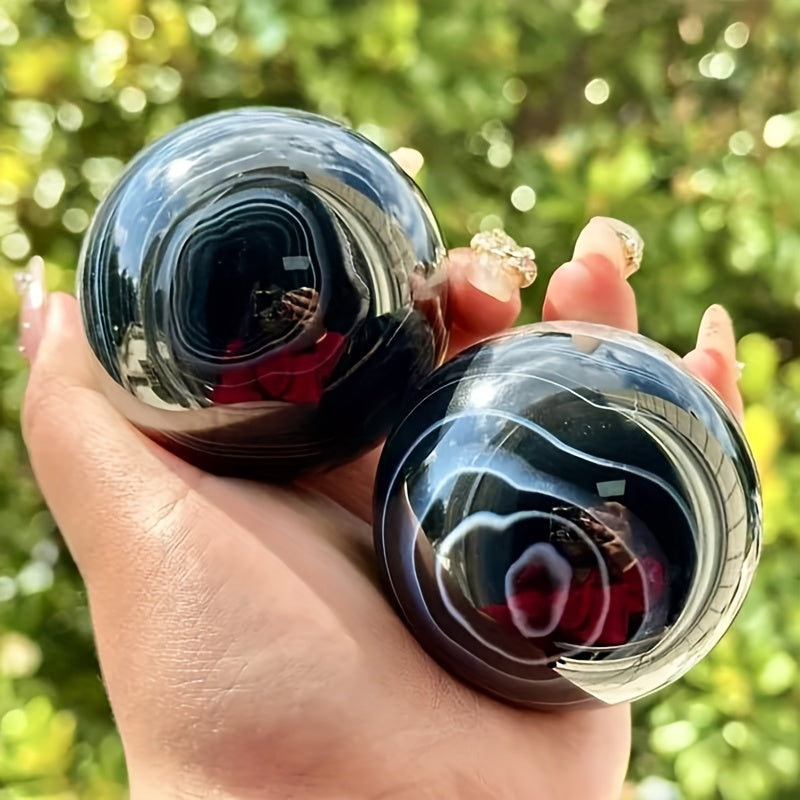 Natural Black Striped Agate Sphere for Home Decor