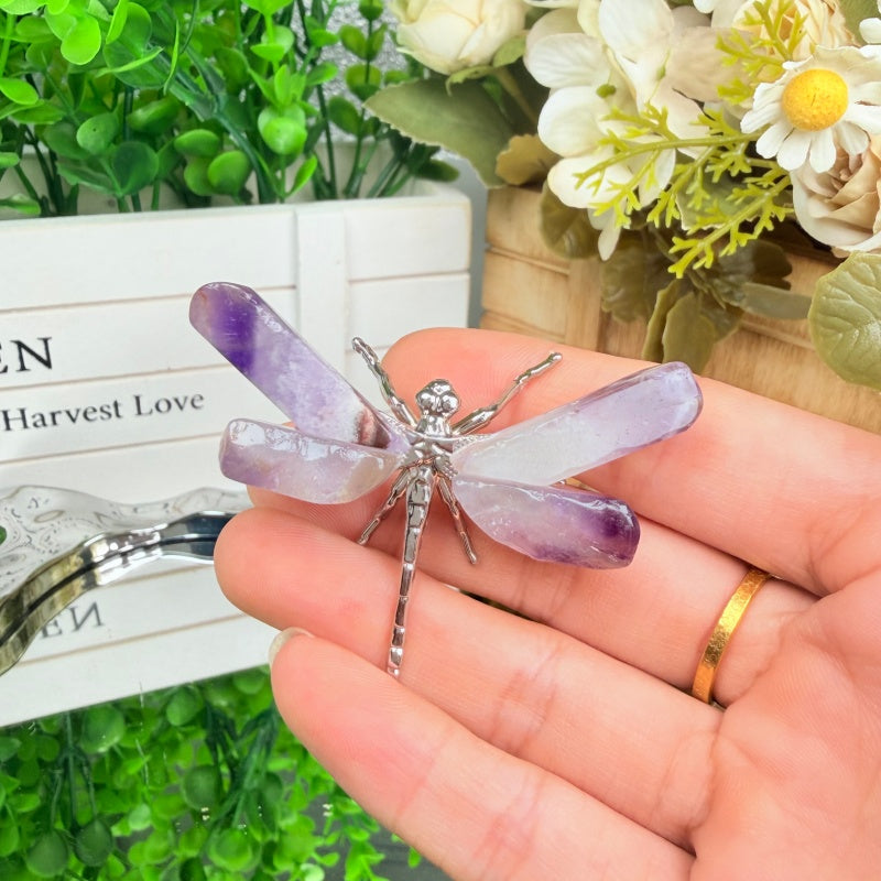 Natural Crystal Dragonfly Ornament for Decor