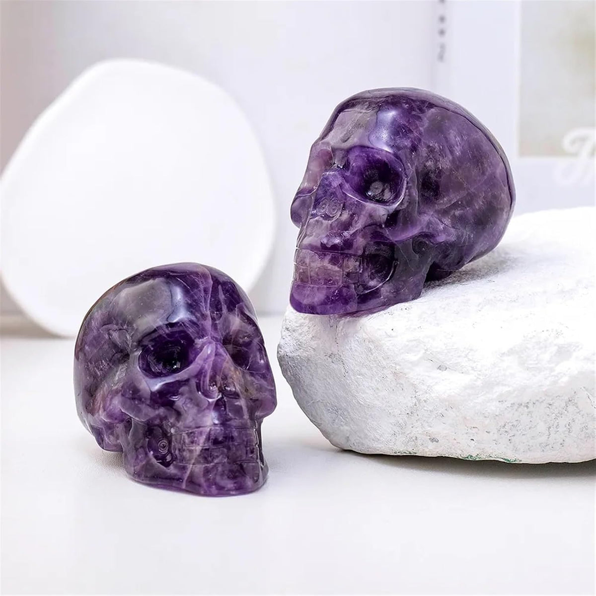 Natural Amethyst Crystal Skull Carving for Altar and Decor