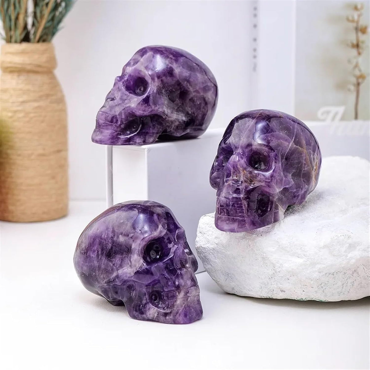 Natural Amethyst Crystal Skull Carving for Altar and Decor