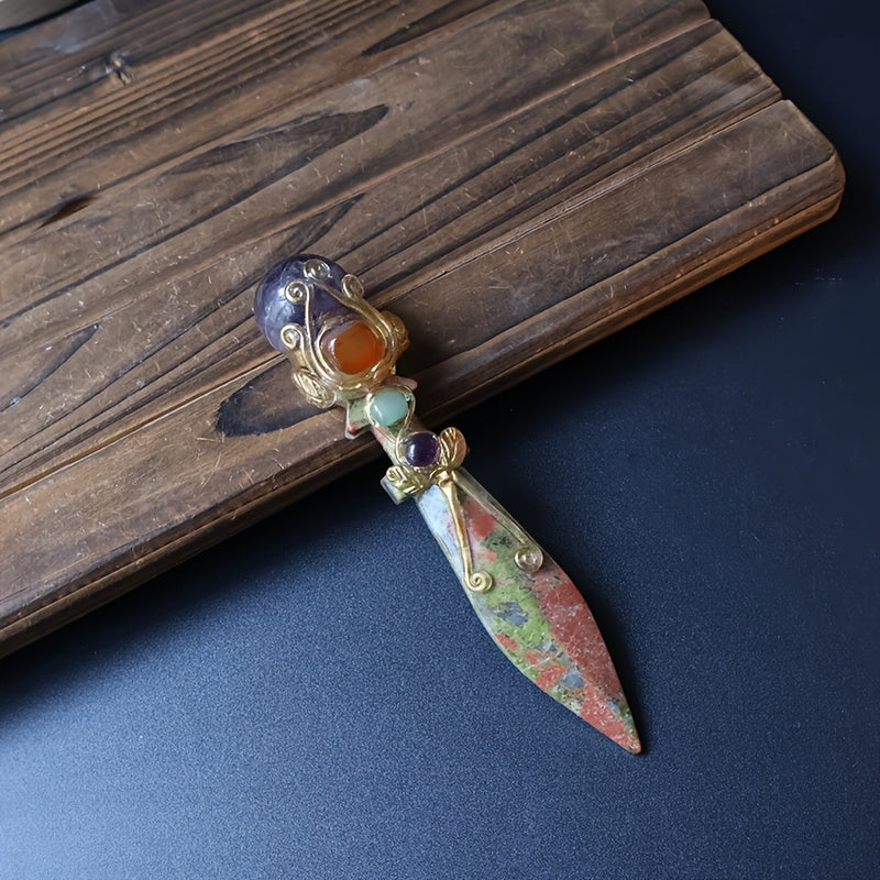 Natural Amethyst And Obsidian Magic Dagger Carving