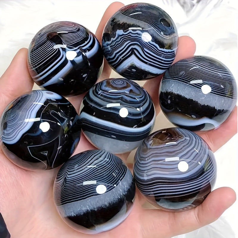 Natural Black Striped Agate Sphere for Home Decor