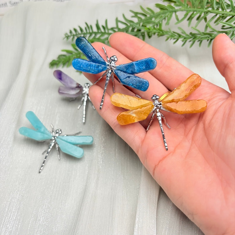 Natural Crystal Dragonfly Ornament for Decor