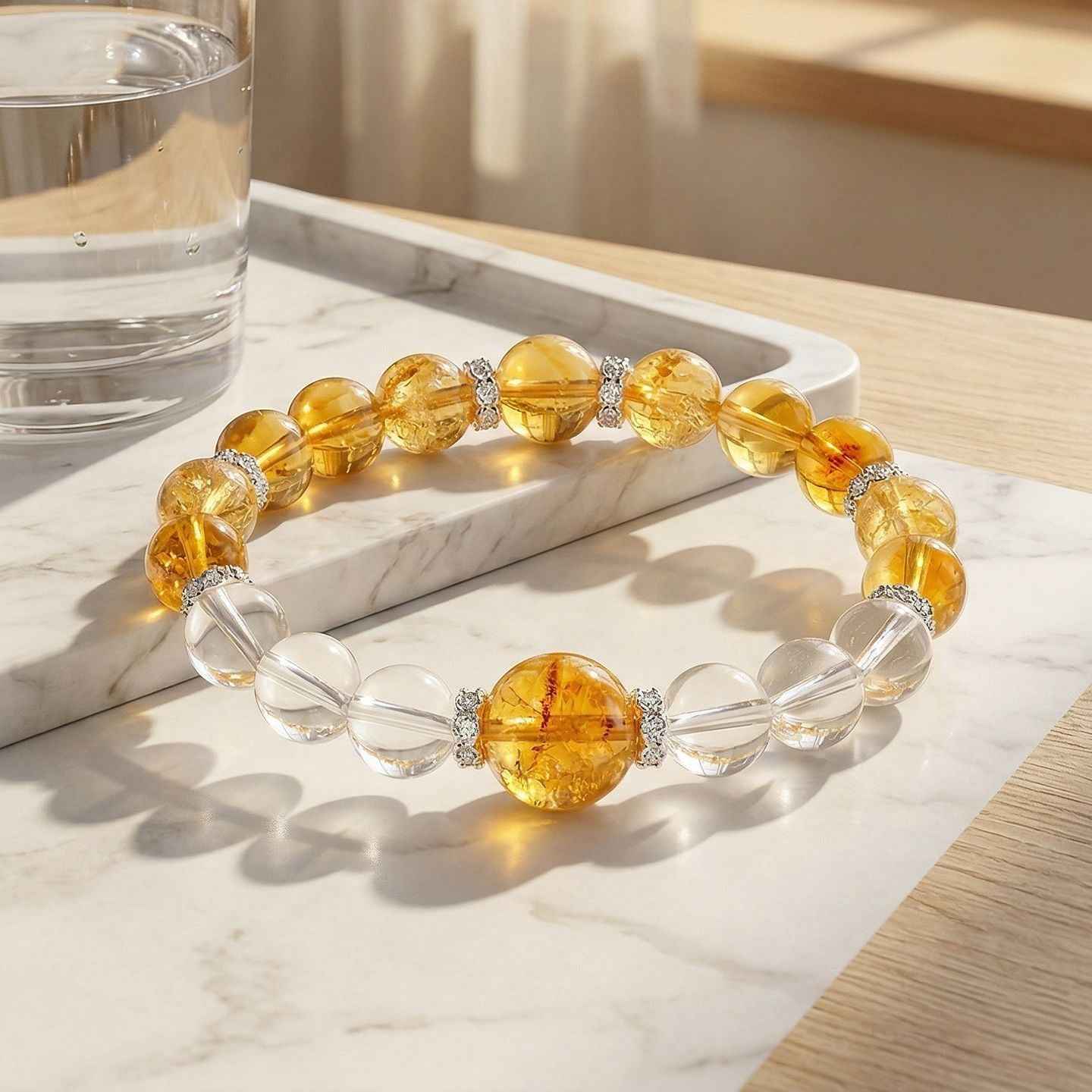 8mm Clear Crystal Yellow Crystal Bracelet|CrystalHola
