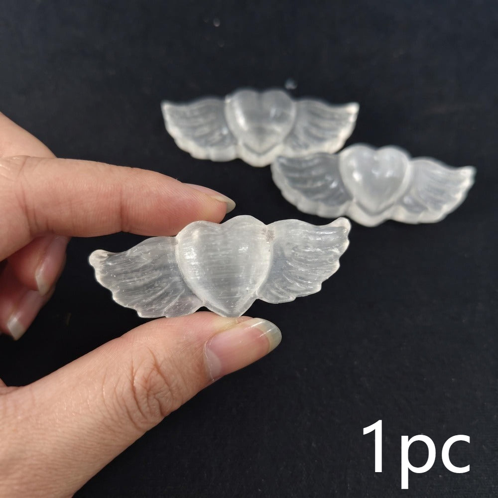Natural Selenite Wing Heart Carving for Home Decor