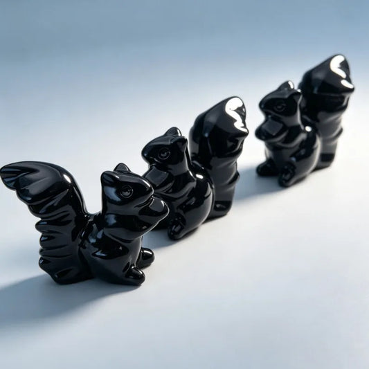 Black Obsidian Squirrel Figurine for Home and Office Desk Decor