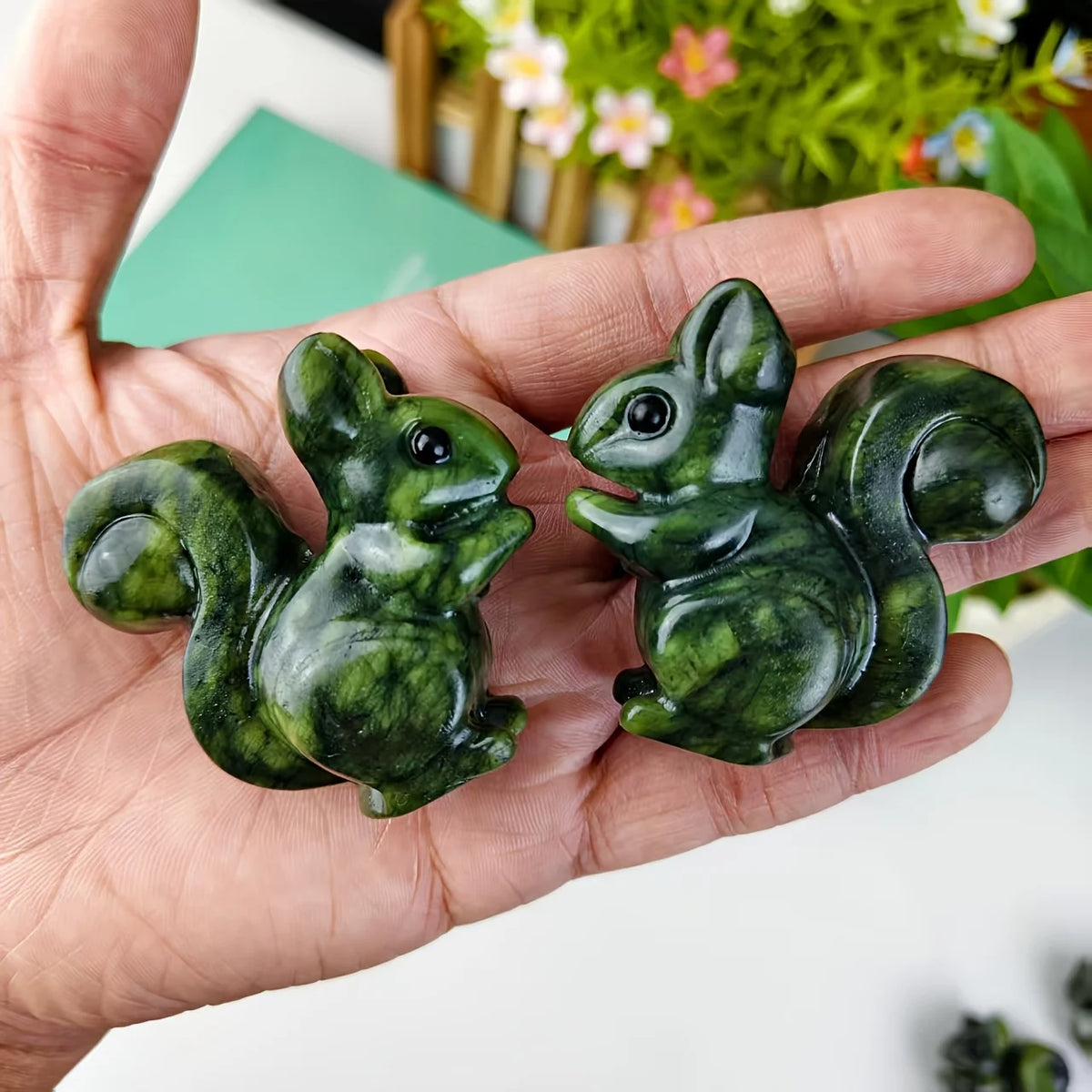 Serpentine Squirrel Crystal Carving for Home Decor and Gifting