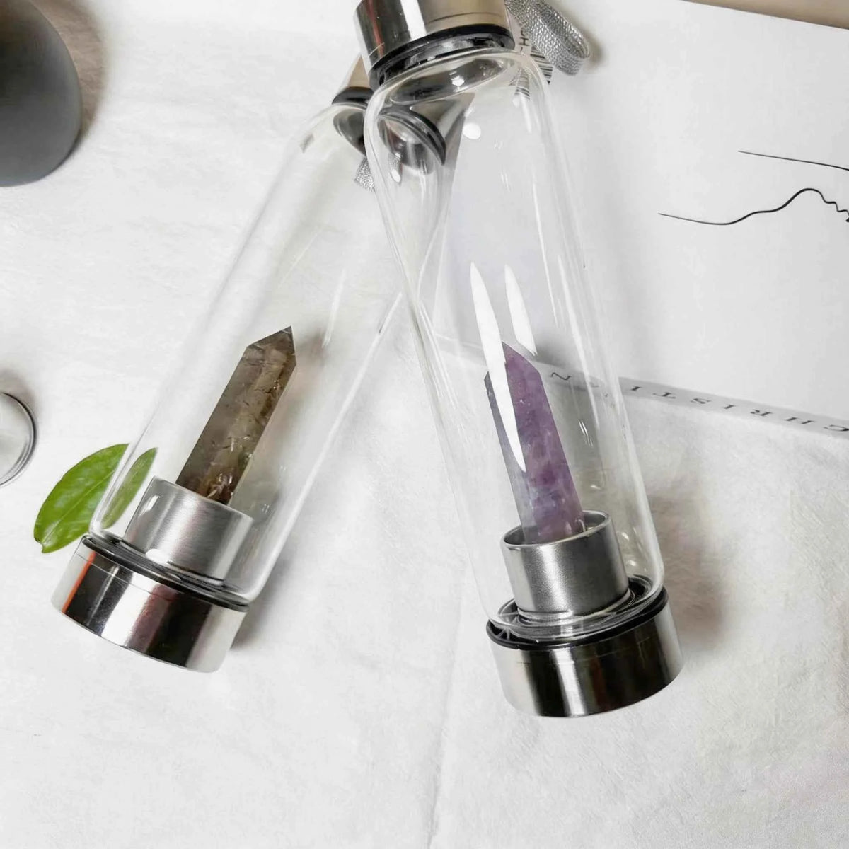 Natural Crystal Point Glass Bottles |CrystalHola