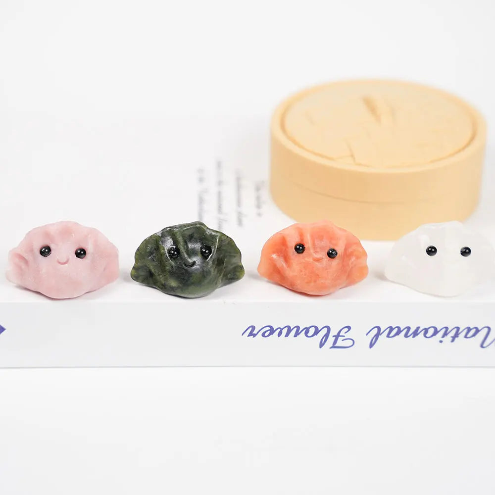 a Set of Natural Crystal Dumplings Carving White Quartz Pink Opal Crystal Mixed |CrystalHola