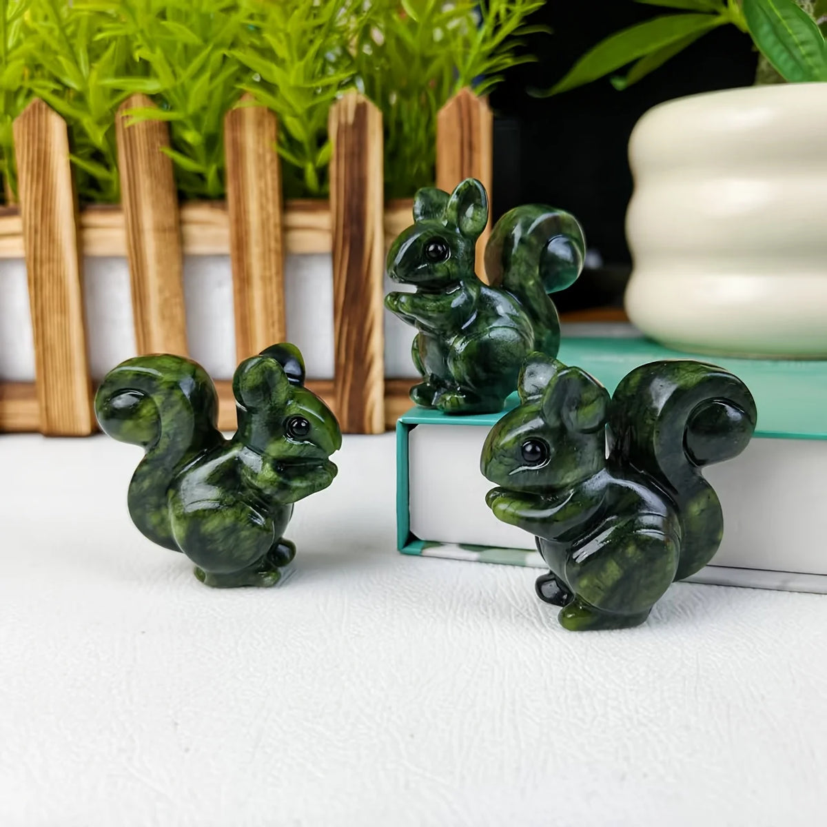 Serpentine Squirrel Crystal Carving for Home Decor and Gifting