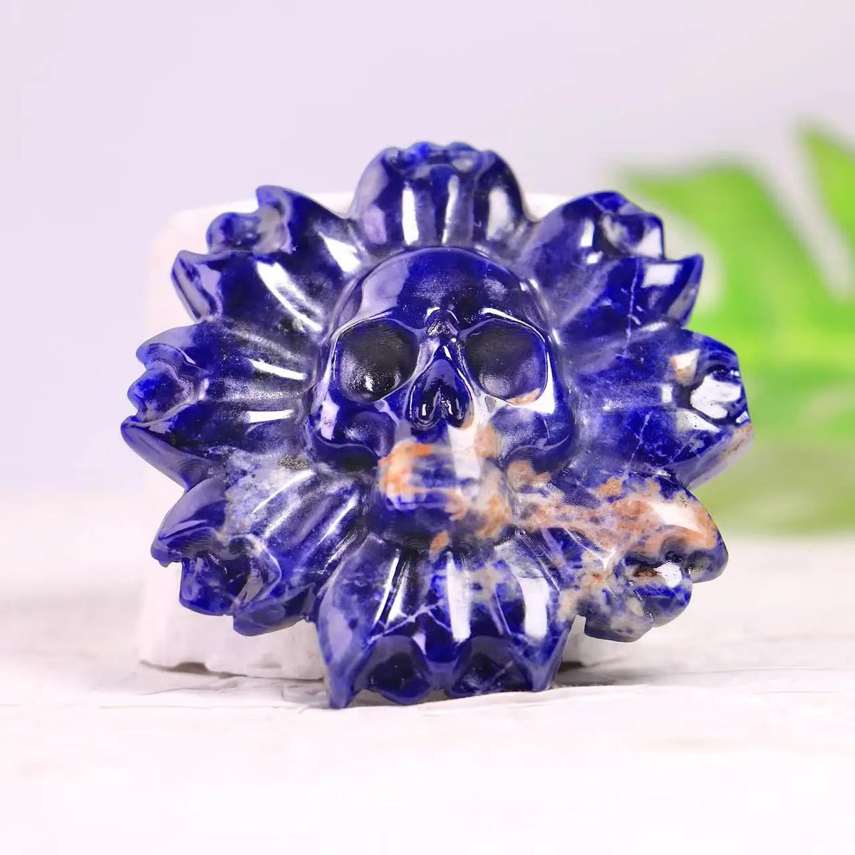 Natural Crystal Flower Carving with Skull Center for Altar Decor