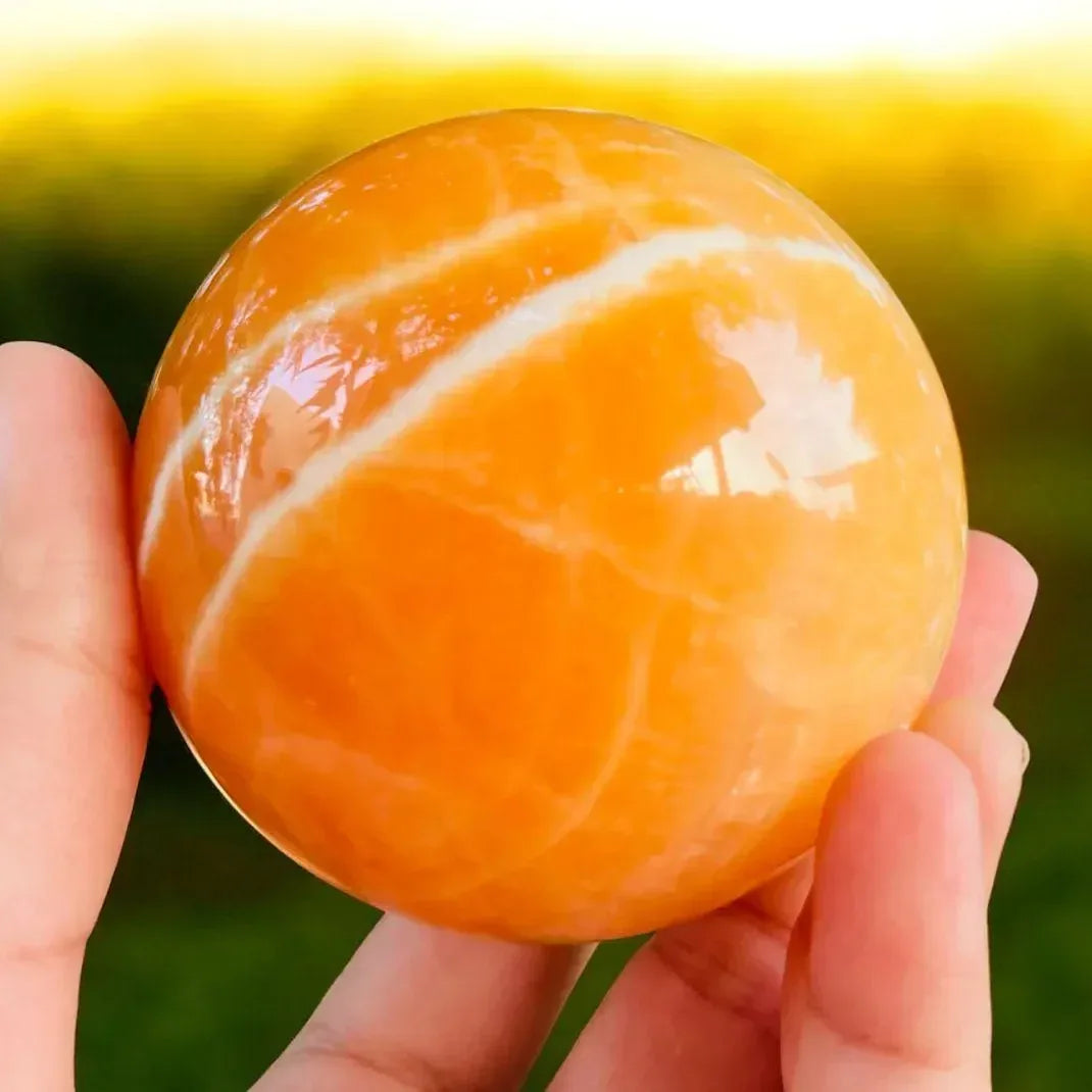 4-8cm Honey Yellow Calcite Sphere|CrystalHola