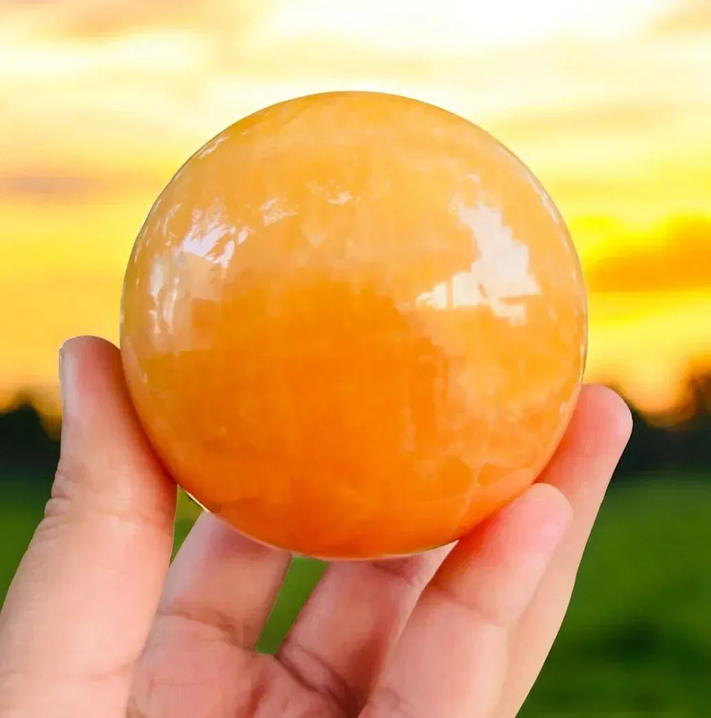 4-8cm Honey Yellow Calcite Sphere|CrystalHola