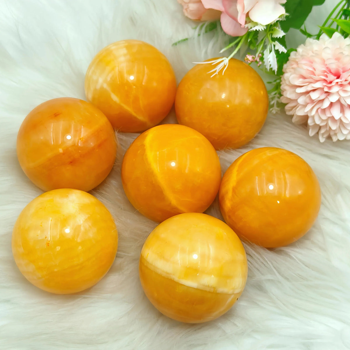 4-8cm Honey Yellow Calcite Sphere|CrystalHola