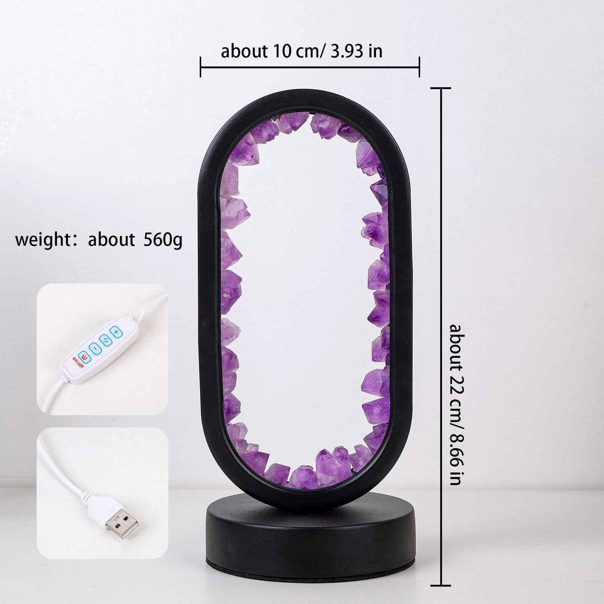 LED bedside lamp with natural quartz and amethyst| CrystalHola
