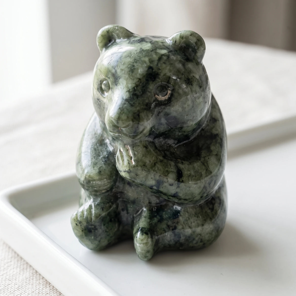 Natural Xiuyan Jade Bear Carving for Healing and Decor