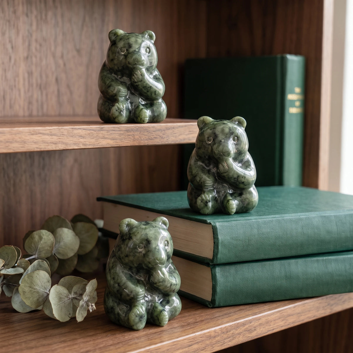 Natural Xiuyan Jade Bear Carving for Healing and Decor