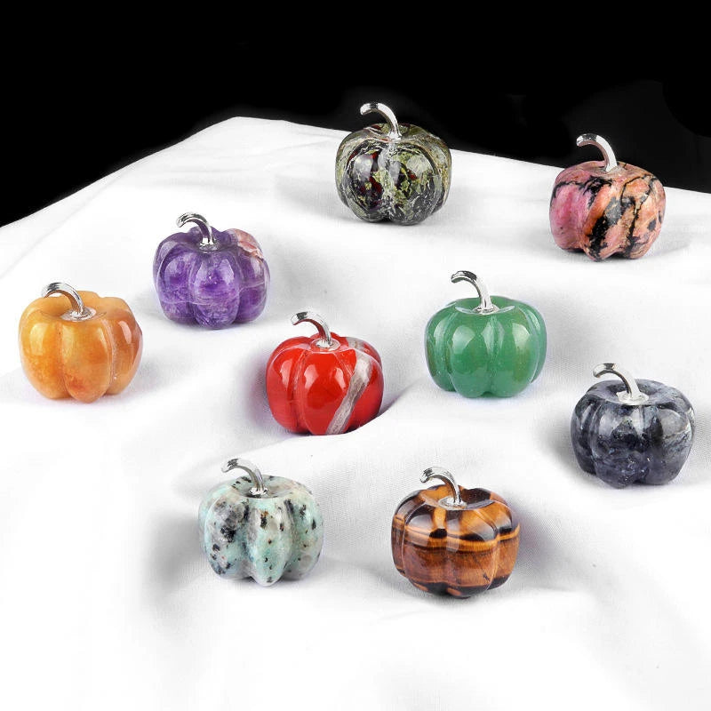Carved Crystal Mini Pumpkin Figurine for Halloween and Decor