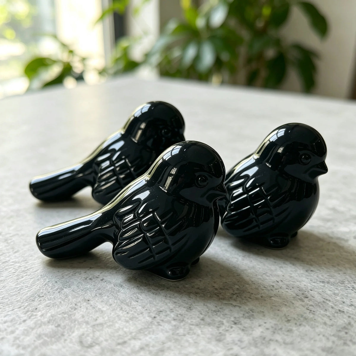 Natural Black Obsidian Bird Carving for Altar and Decor
