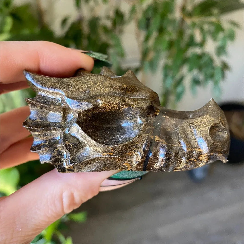 Natural Picture Jasper Dragon Head Carving for Decor