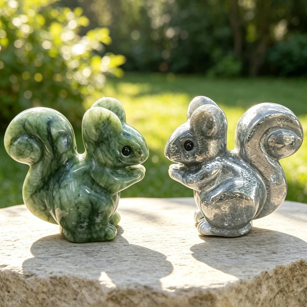 Natural Clear Quartz Squirrel Carving for Home Decor