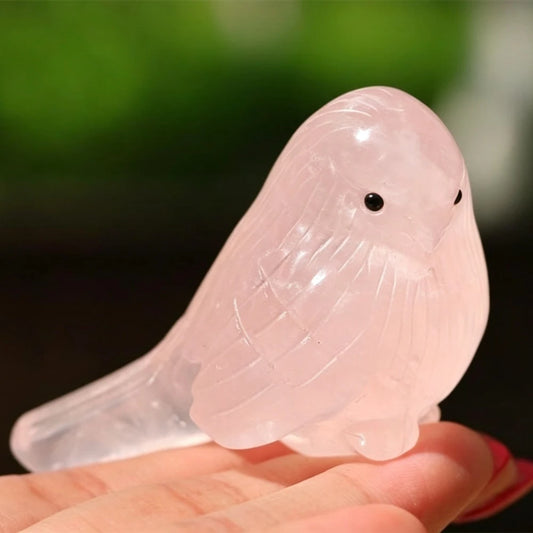 Rose Quartz Bird Figurine for Holiday Gifting and Crystal Decor