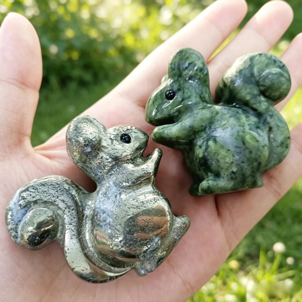 Natural Clear Quartz Squirrel Carving for Home Decor