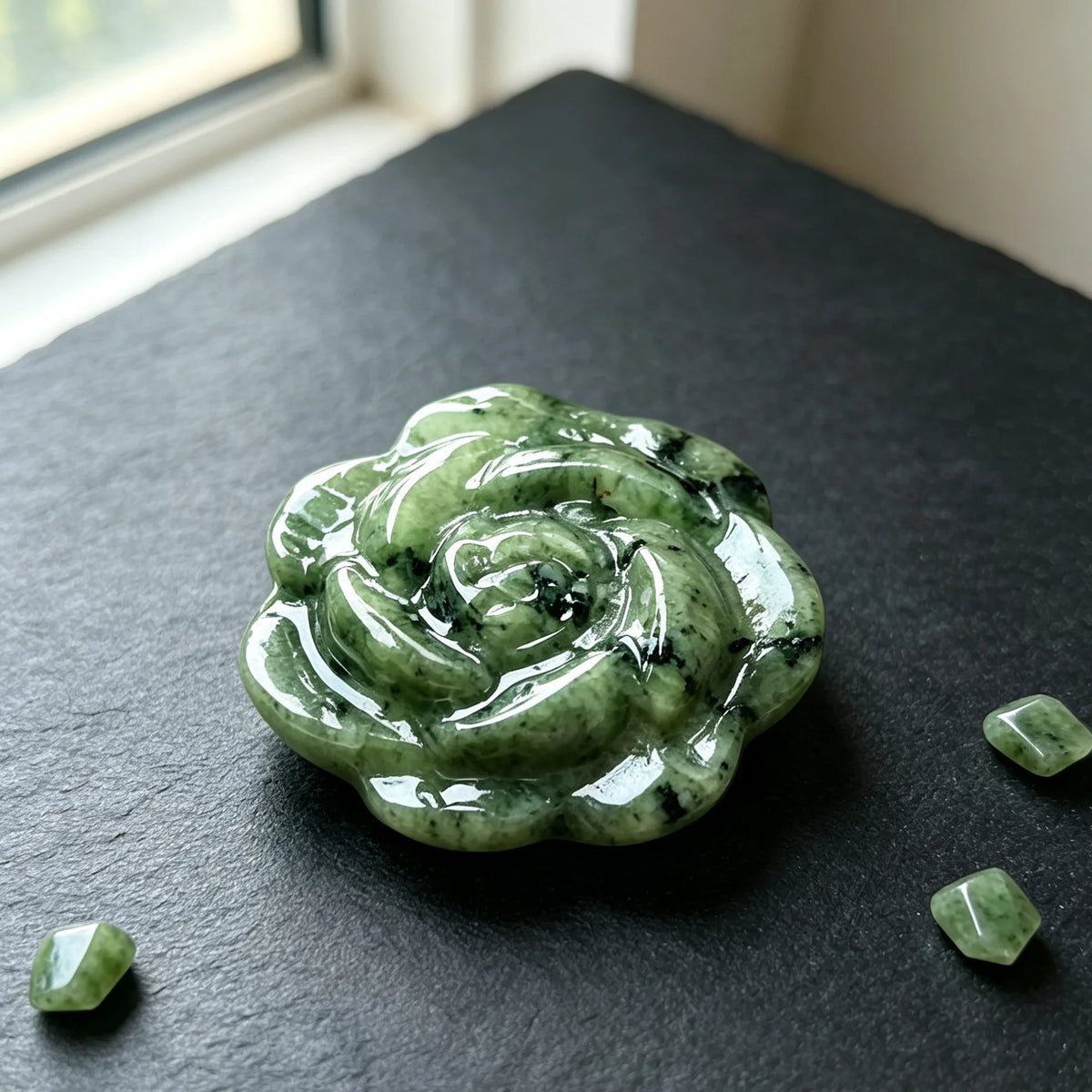 Green Jasper Rose Carving for Home and Garden Decor