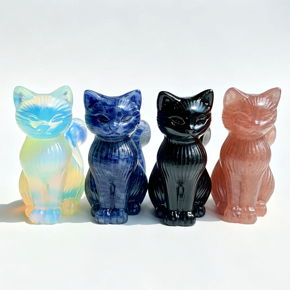 Crystal Lucky Cat Carving for Feng Shui and Home Decor