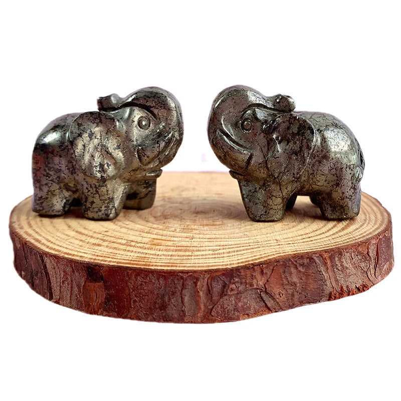 Natural Chalcopyrite Elephant Carving for Feng Shui and Decor