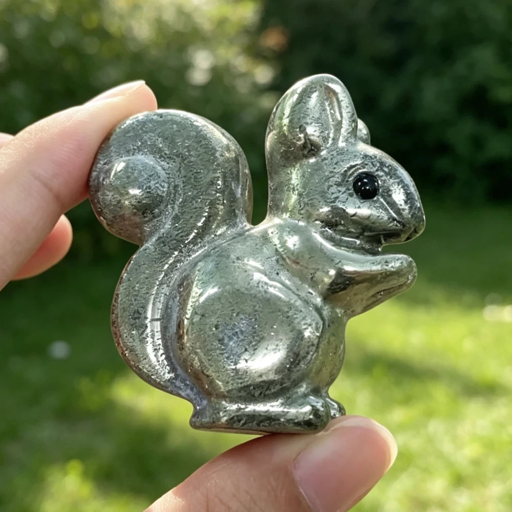 Natural Clear Quartz Squirrel Carving for Home Decor