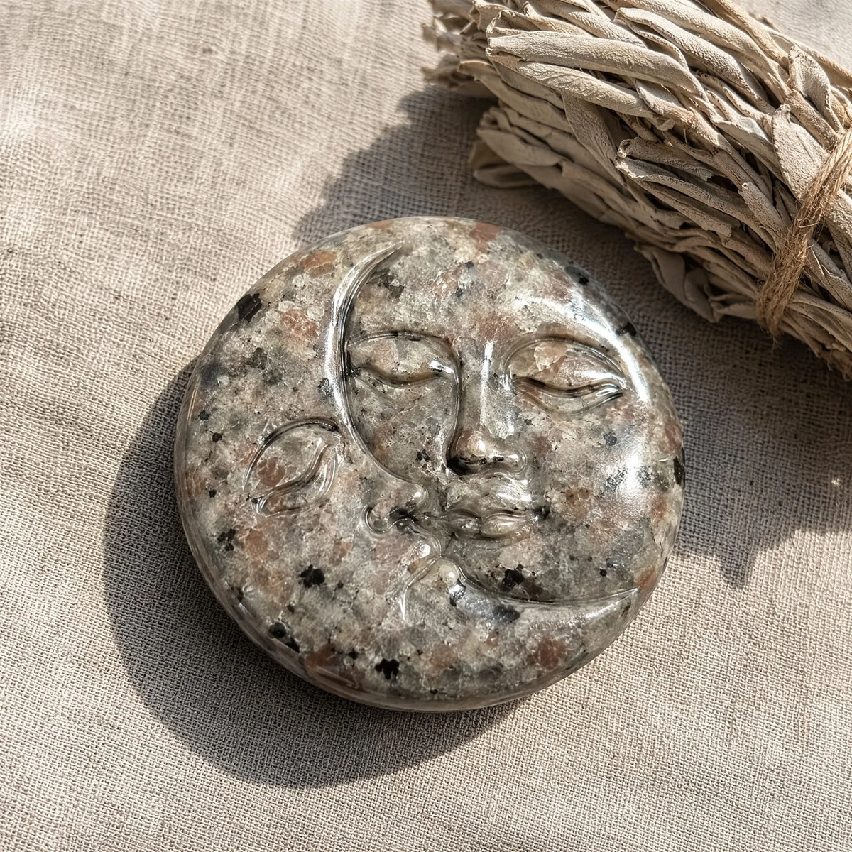 Natural Yooperlite Sun and Moon Palm Stone for Decor