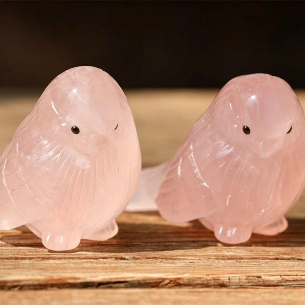 Natural Rose Quartz Bird Figurine for Love and Decor